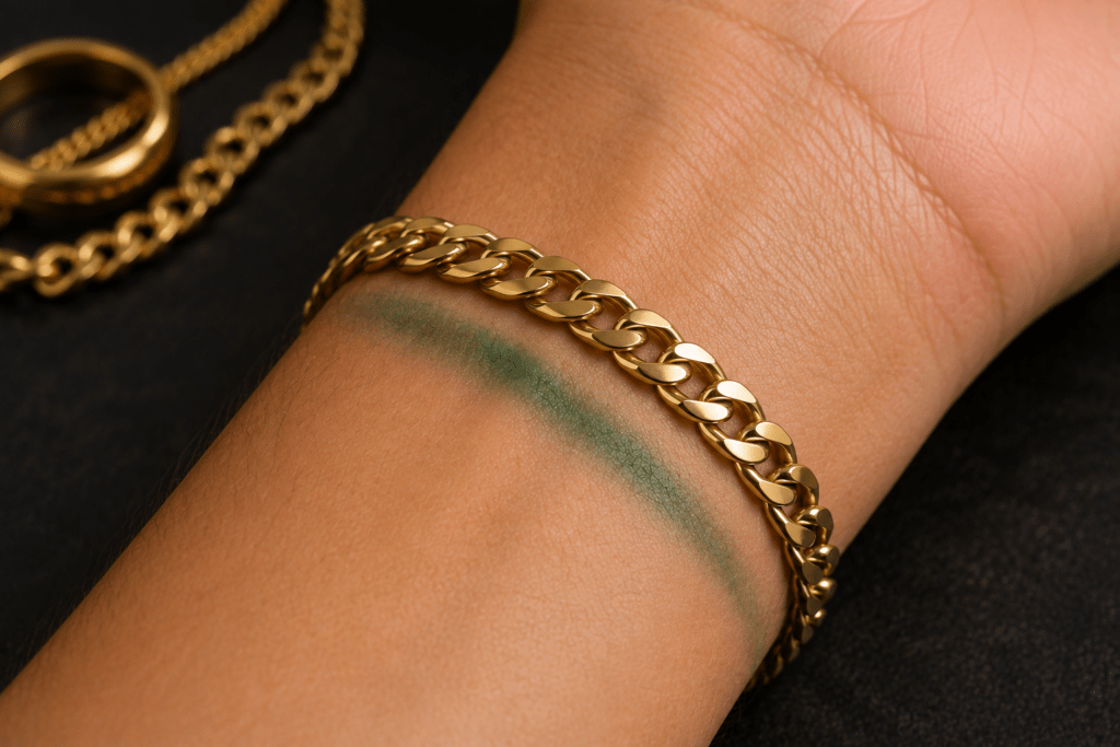 Gold bracelet leaving a green mark on skin