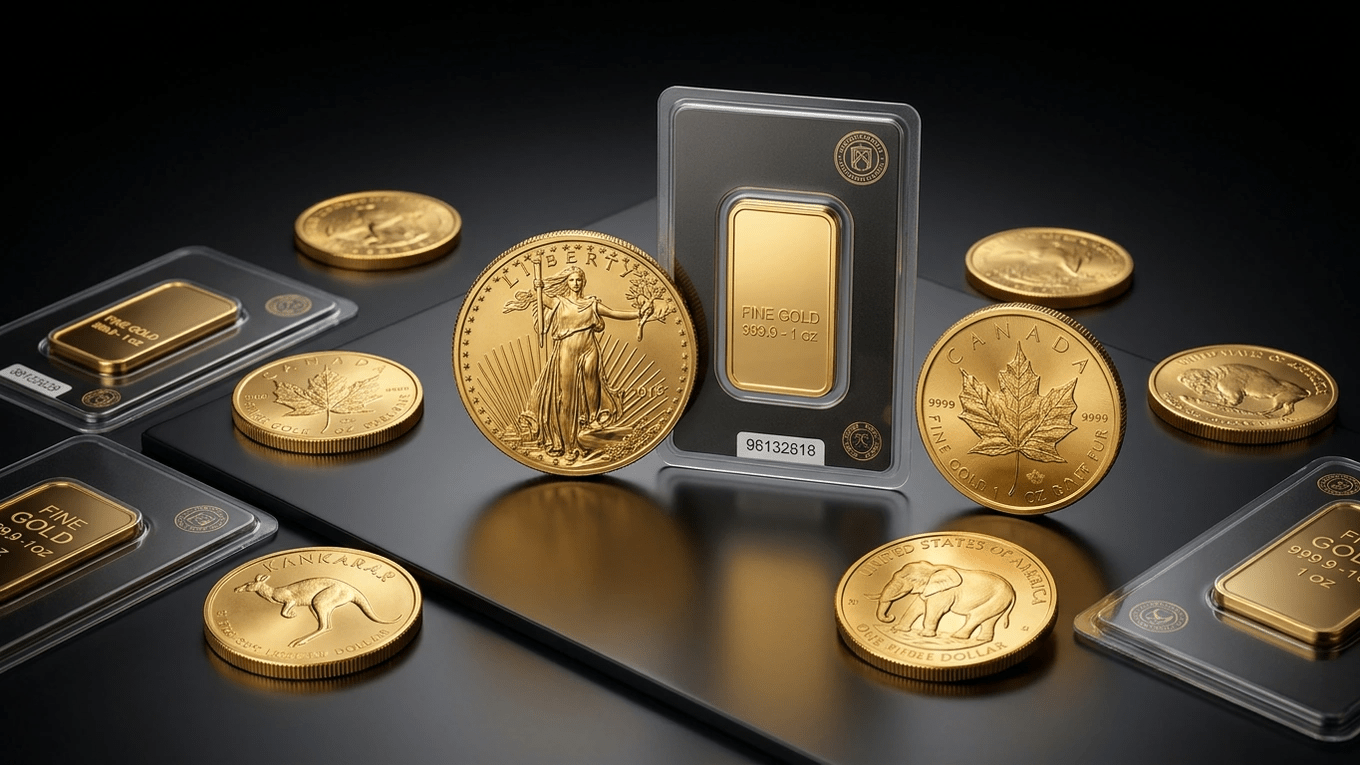 Gold bullion coins and investment gold bars