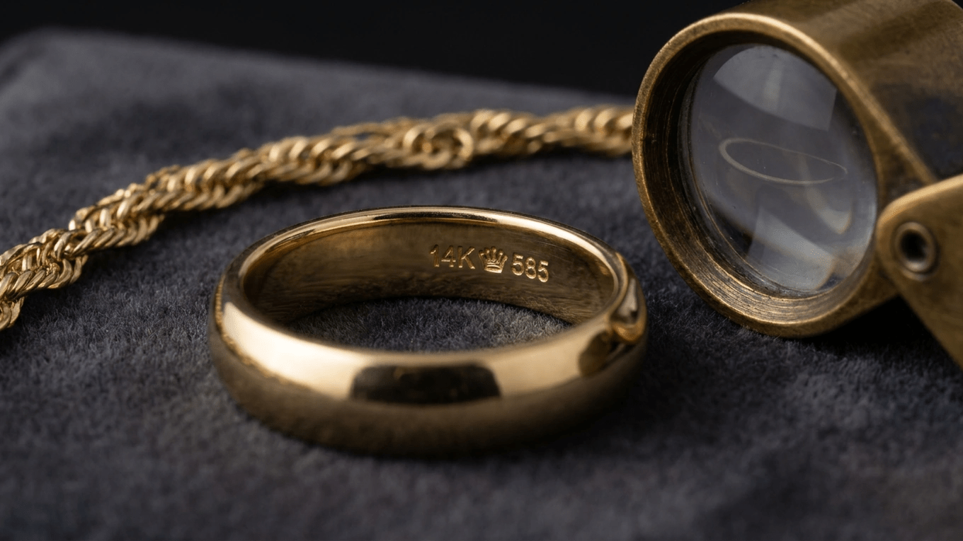Gold purity hallmark stamped inside jewelry
