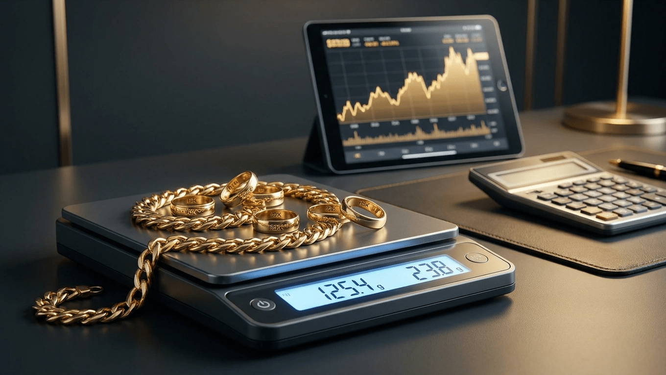 Gold jewelry being weighed to determine its value
