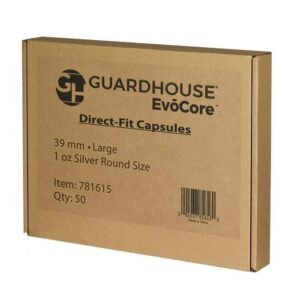 Guardhouse 39mm direct-fit coin capsules in a box of 50