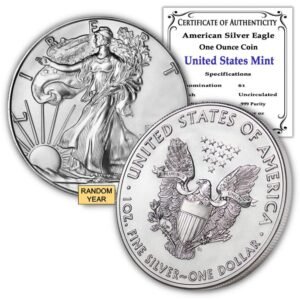 American Silver Eagle Type 1 — 1 oz BU Coin, Random Year 1986–2021; representative product image