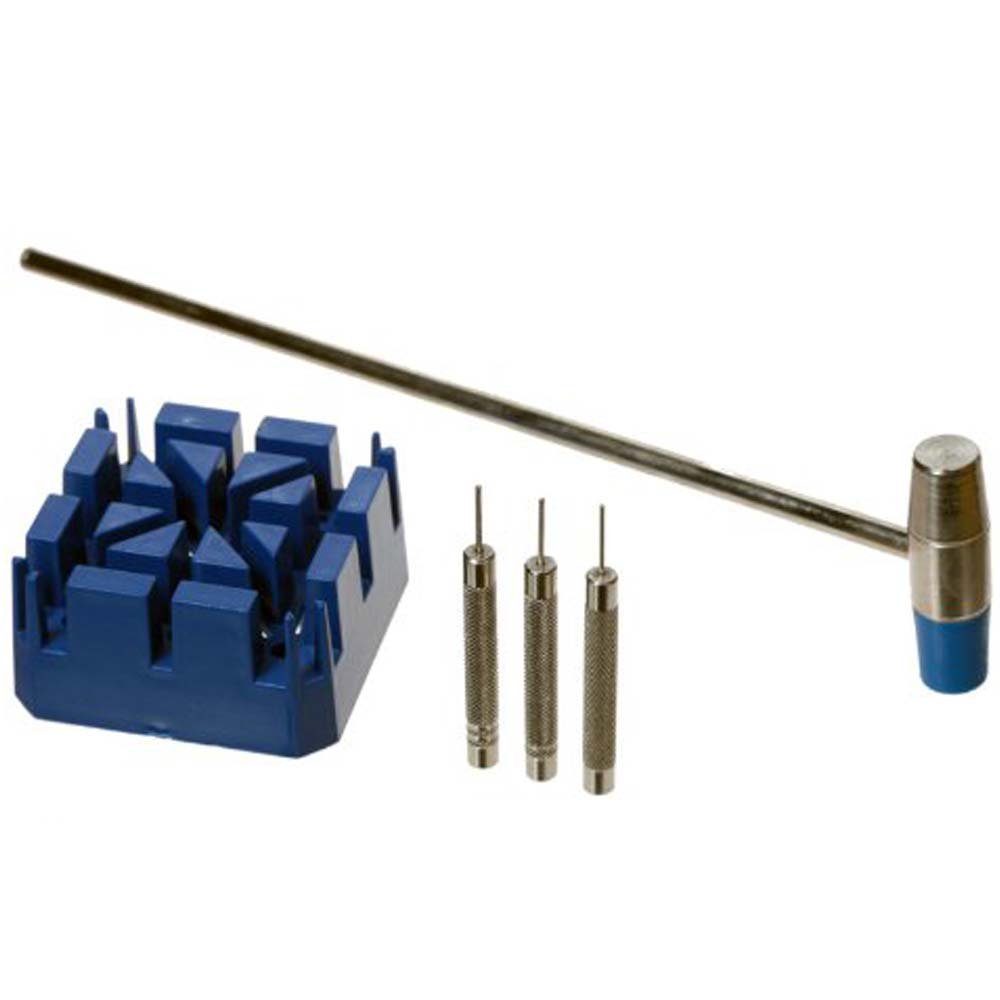 SE JT6218 watch band link removal kit with hammer, band holder and three pin punches