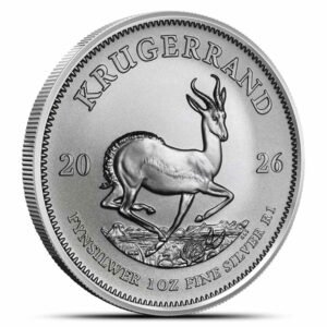 Reverse of a 2026 South African 1 oz Silver Krugerrand showing a springbok
