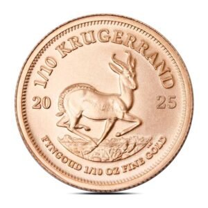 Reverse of a 2025 South African 1/10 oz Gold Krugerrand featuring a springbok