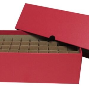 One red Guardhouse box from the two-pack, with dividers for 50 penny rolls and its lid removed