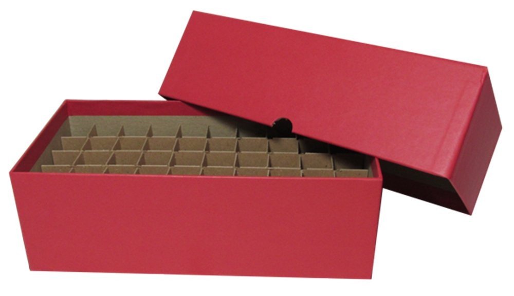 One red Guardhouse box from the two-pack, with dividers for 50 penny rolls and its lid removed